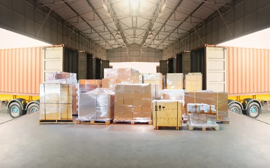 Furniture and other heavy items packed and ready for freight shipping.